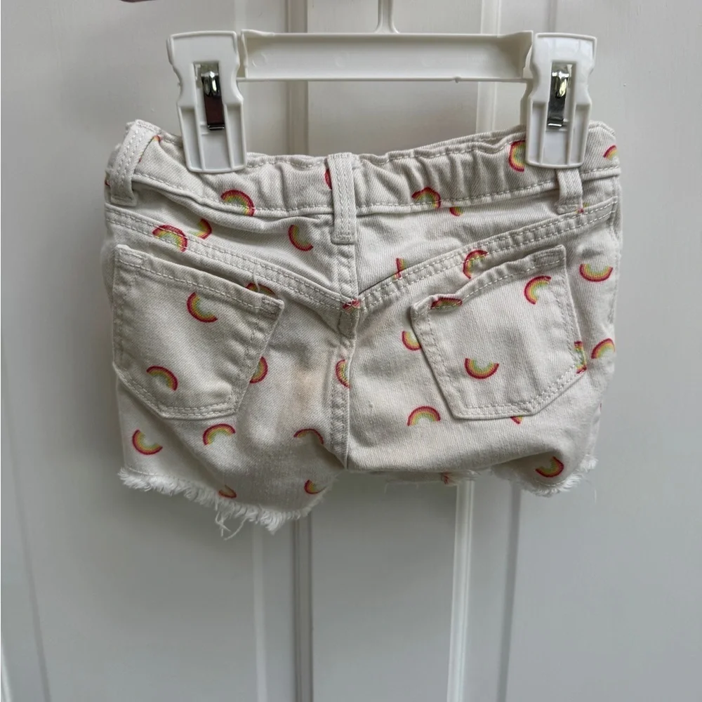 Old Navy 3T Girls White Denim Jean Shorts with Rainbow Accents